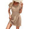 image:imageWomens Swimsuit Cover Up 2026 Short Sleeve V Neck Crochet Bathing Suit Beach Dress Summer Bikini Cover upsSand