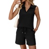 image:imageWomens Two Piece Short Sets Summer V Neck Travel Outfits Sweatsuits Sleeveless Lounge Sets TracksuitBlack