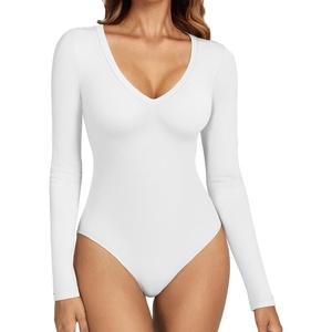 image:imageATHMILE Deep V Neck Long Sleeve Bodysuits for Women Sexy Going Out Tops Body SuitsWhite