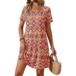 image:imageATHMILE Dresses for Women 2026 V Neck Short Sleeve Casual T Shirt Dress Sundresses Swimsuit Coverup with PocketsBoho Floral