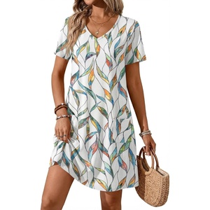 image:imageATHMILE Dresses for Women 2026 V Neck Short Sleeve Casual T Shirt Dress Sundresses Swimsuit Coverup with PocketsFloral