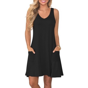 image:imageATHMILE Dresses for Women Casual Summer Boho Dress Short Sleeve Fashion Beach Vacation Clothes V Neck Date OutfitsBlack1