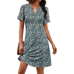 image:imageATHMILE Dresses for Women Casual Summer Boho Dress Short Sleeve Fashion Beach Vacation Clothes V Neck Date OutfitsBlue Floral