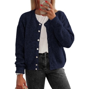 image:imageATHMILE Fall Long Sleeve Cardigans for Women Sweater Fashion Open Front Winter Button Down Crewneck Soft Knit Jacket 2025Navy Blue