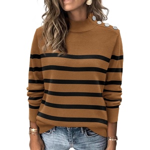 image:imageATHMILE Fall Mock Neck Striped Sweaters for Women 2026 Winter Turtleneck Long Sleeve Knit Sweater Fashion Pullover TopsKhaki