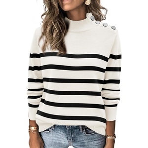 image:imageATHMILE Fall Mock Neck Striped Sweaters for Women 2026 Winter Turtleneck Long Sleeve Knit Sweater Fashion Pullover TopsWhite