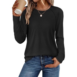image:imageATHMILE Long Sleeve Shirts for Women Fall Outfit 2026 Fashion Casual T Shirt Round Neck Basic Loose Tunic TopsBlack