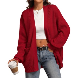 image:imageATHMILE Oversized Cardigan Sweaters for Women Fall Outfits Chunky Knit Open Front Sweater with PocketsRed
