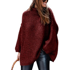 image:imageATHMILE Oversized Chunky Sweaters for Women Fall Turtleneck Long Sleeve Knit Pullover Tops 2026 Winter Fashion ClothesWine Red