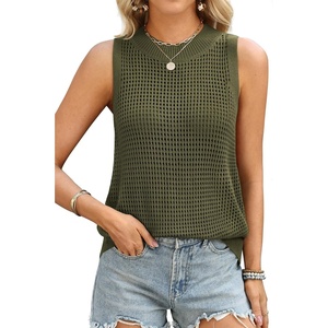 image:imageATHMILE Summer Crochet Tank Tops for Women 2026 Casual Crewneck Hollow Out Loose Knit Sleeveless Sweater Vest Top TrendyArmy Green