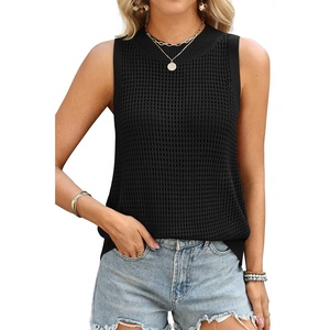 image:imageATHMILE Summer Crochet Tank Tops for Women 2026 Casual Crewneck Hollow Out Loose Knit Sleeveless Sweater Vest Top TrendyBlack
