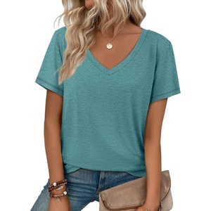 image:imageATHMILE T Shirts Short Sleeve V Neck Tees for Women Fashion Tops Trendy Soft Casual Summer Clothes Outfits 2026Blue Green