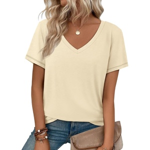 image:imageATHMILE T Shirts Short Sleeve V Neck Tees for Women Fashion Tops Trendy Soft Casual Summer Clothes Outfits 2026Cream