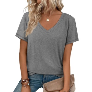 image:imageATHMILE T Shirts Short Sleeve V Neck Tees for Women Fashion Tops Trendy Soft Casual Summer Clothes Outfits 2026Gray