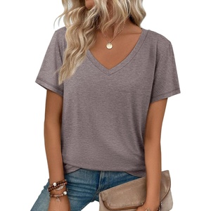 image:imageATHMILE T Shirts Short Sleeve V Neck Tees for Women Fashion Tops Trendy Soft Casual Summer Clothes Outfits 2026Gray Purple