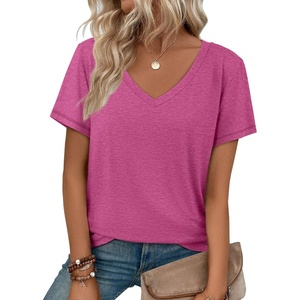 image:imageATHMILE T Shirts Short Sleeve V Neck Tees for Women Fashion Tops Trendy Soft Casual Summer Clothes Outfits 2026Hotpink
