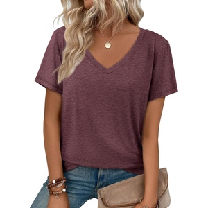 image:imageATHMILE T Shirts Short Sleeve V Neck Tees for Women Fashion Tops Trendy Soft Casual Summer Clothes Outfits 2026Wine Red