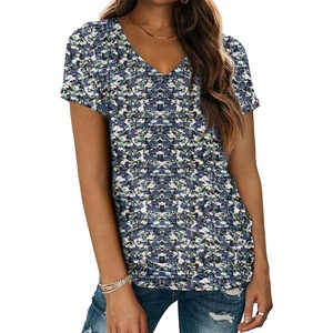 image:imageATHMILE T Womens Short Sleeve TShirts V Neck Summer Tops Basic Tees  Lightweight Breathable Casual Sorf Spring Summer Workout Outfits ClothesBlue Flower