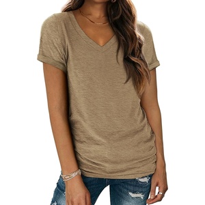 image:imageATHMILE T Womens Short Sleeve TShirts V Neck Summer Tops Basic Tees  Lightweight Breathable Casual Sorf Spring Summer Workout Outfits ClothesCoffee
