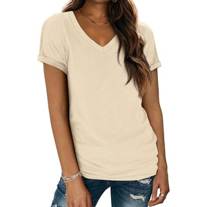 image:imageATHMILE T Womens Short Sleeve TShirts V Neck Summer Tops Basic Tees  Lightweight Breathable Casual Sorf Spring Summer Workout Outfits ClothesCream
