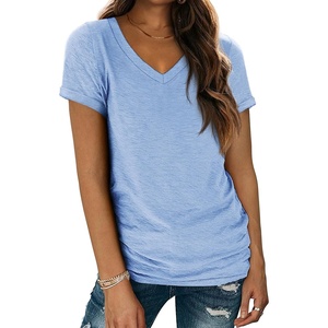 image:imageATHMILE T Womens Short Sleeve TShirts V Neck Summer Tops Basic Tees  Lightweight Breathable Casual Sorf Spring Summer Workout Outfits ClothesIce Bue