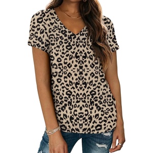 image:imageATHMILE T Womens Short Sleeve TShirts V Neck Summer Tops Basic Tees  Lightweight Breathable Casual Sorf Spring Summer Workout Outfits ClothesLeopard