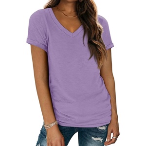 image:imageATHMILE T Womens Short Sleeve TShirts V Neck Summer Tops Basic Tees  Lightweight Breathable Casual Sorf Spring Summer Workout Outfits ClothesLight Purple