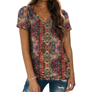 image:imageATHMILE T Womens Short Sleeve TShirts V Neck Summer Tops Basic Tees  Lightweight Breathable Casual Sorf Spring Summer Workout Outfits ClothesPaisley