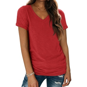 image:imageATHMILE T Womens Short Sleeve TShirts V Neck Summer Tops Basic Tees  Lightweight Breathable Casual Sorf Spring Summer Workout Outfits ClothesRed
