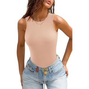 image:imageATHMILE Tank Top Body Suits Women Sexy Crew Neck Racerback Halter Ribbed Sleeveless Bodysuit for WomenMocha