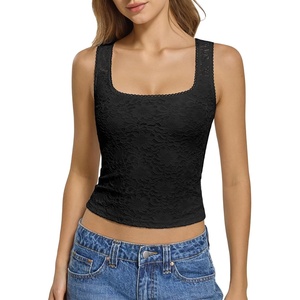 image:imageATHMILE Tank Top for Women Crop Square Neck Lace Trim Spring Summer Sleeveless Double Lined Basic Going Out Y2k Outfits 2026Black