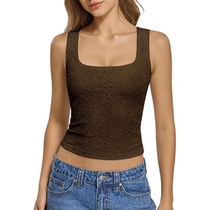 image:imageATHMILE Tank Top for Women Crop Square Neck Lace Trim Spring Summer Sleeveless Double Lined Basic Going Out Y2k Outfits 2026Brown