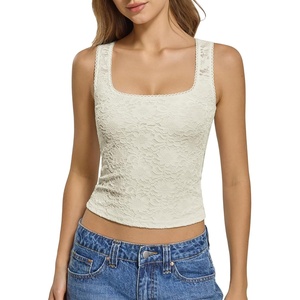image:imageATHMILE Tank Top for Women Crop Square Neck Lace Trim Spring Summer Sleeveless Double Lined Basic Going Out Y2k Outfits 2026Offwhite