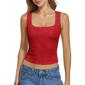 image:imageATHMILE Tank Top for Women Crop Square Neck Lace Trim Spring Summer Sleeveless Double Lined Basic Going Out Y2k Outfits 2026Red