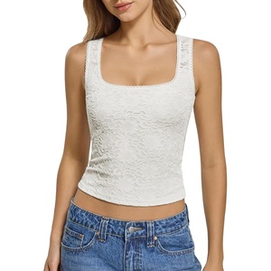 image:imageATHMILE Tank Top for Women Crop Square Neck Lace Trim Spring Summer Sleeveless Double Lined Basic Going Out Y2k Outfits 2026White