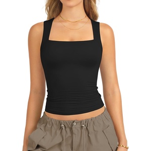 image:imageATHMILE Tank Tops for Women Square Neck Sleeveless DoubleLayer Tank Tops Basic Tight T ShirtsBlack