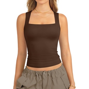 image:imageATHMILE Tank Tops for Women Square Neck Sleeveless DoubleLayer Tank Tops Basic Tight T ShirtsChestnut