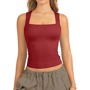 image:imageATHMILE Tank Tops for Women Square Neck Sleeveless DoubleLayer Tank Tops Basic Tight T ShirtsRed