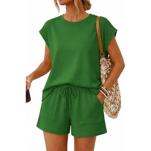 image:imageATHMILE Two Piece Womens Summer Lounge Short Sets Cap Sleeve  Drawstring ShortsBeach Sweatsuit with PocketAthleisure Matching SetsAthletic OutfitsGreen
