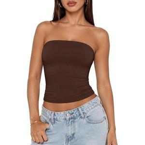 image:imageATHMILE Women Sexy Tube Top Summer Y2K Going Out Double Lined Basic Tank TopBrown