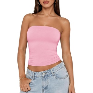 image:imageATHMILE Women Sexy Tube Top Summer Y2K Going Out Double Lined Basic Tank TopPink
