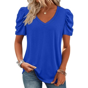 image:imageATHMILE Womens Blouse Dressy Casual V Neck Puff Short Sleeve Tshirts Boho Fashion Summer Spring Tunic Top ClothesRoyal Blue