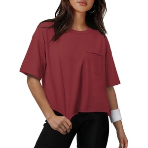 image:imageATHMILE Womens Crop Tops Workout Shirts Gym Oversized Spring Summer Basic Tees Short Sleeve Casual Loose Drop Shoulder 2026  Trendy Fashion Teen Girls Short Sleeve Casual Loose Drop Shoulder Plus Size Cute Clothes 2026Winered