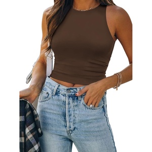 image:imageATHMILE Womens Double Lined Crop Tank Tops Casual Basic Shirts Sleeveless Workout Tops Cute Summer Clothes Teen GirlsBrown
