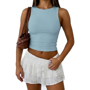image:imageATHMILE Womens Double Lined Crop Tank Tops Casual Basic Shirts Sleeveless Workout Tops Cute Summer Clothes Teen GirlsLight Blue