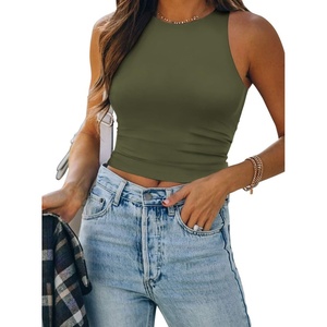 image:imageATHMILE Womens Double Lined Crop Tank Tops Casual Basic Shirts Sleeveless Workout Tops Cute Summer Clothes Teen GirlsOlive Green