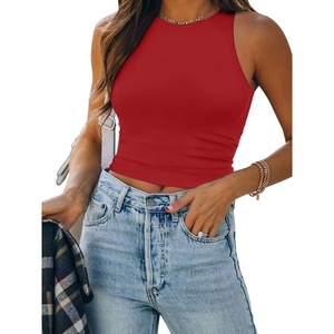 image:imageATHMILE Womens Double Lined Crop Tank Tops Casual Basic Shirts Sleeveless Workout Tops Cute Summer Clothes Teen GirlsRed