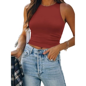 image:imageATHMILE Womens Double Lined Crop Tank Tops Casual Basic Shirts Sleeveless Workout Tops Cute Summer Clothes Teen GirlsWine Red