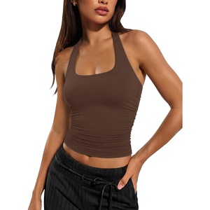 image:imageATHMILE Womens Halter Tank Tops Sexy Backless Double Lined Basic Shirts Y2K Trendy Going Out TopsBrown