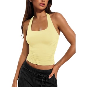 image:imageATHMILE Womens Halter Tank Tops Sexy Backless Double Lined Basic Shirts Y2K Trendy Going Out TopsLight Yellow